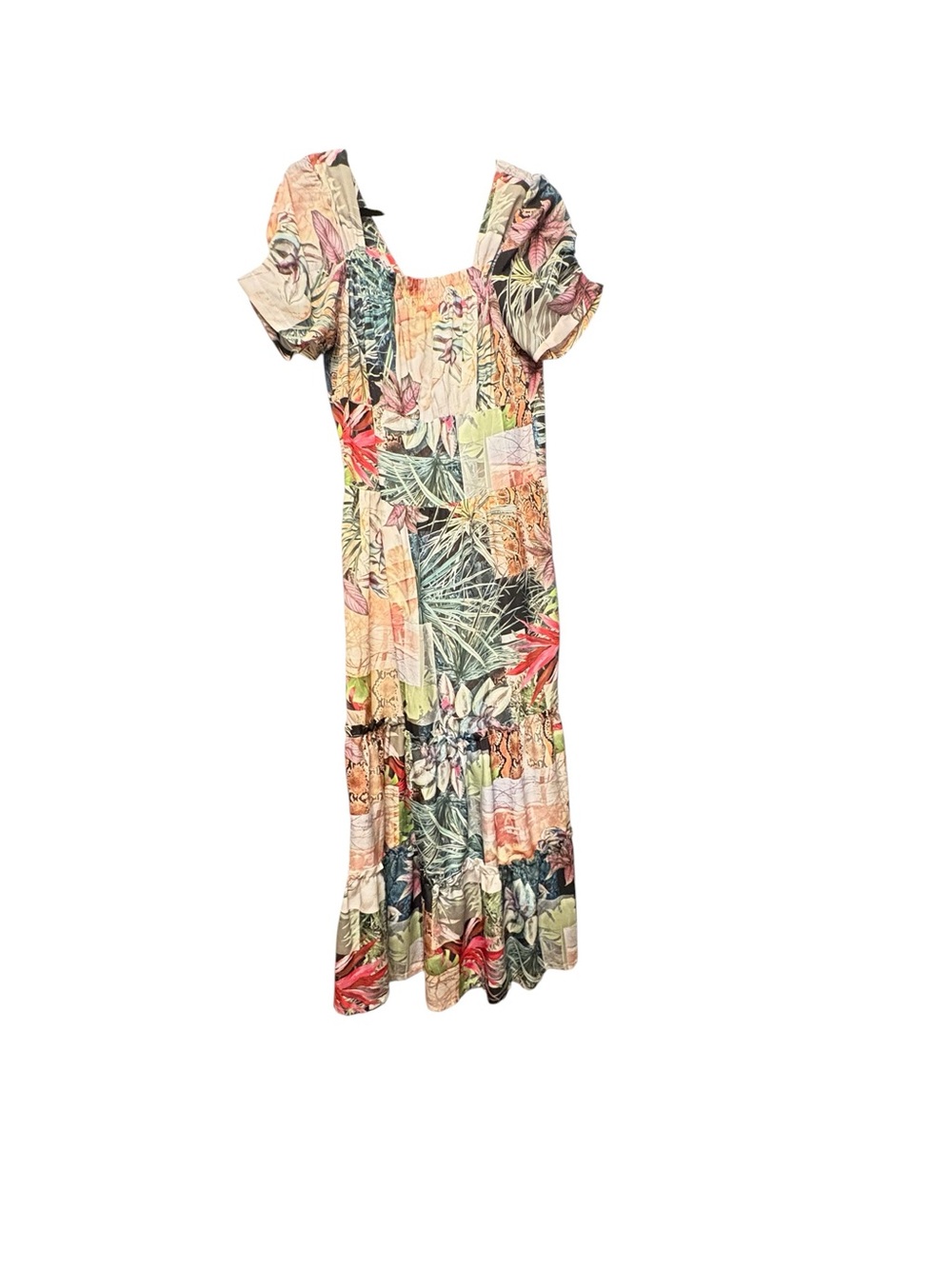 Adress Patchwork Mixed Pattern Tiered Ruffle Hem Cinched Sleeve Maxi Dress sz XL - Picture 11 of 11